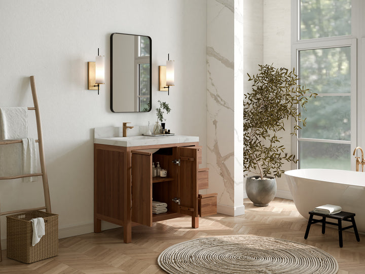 Elizabeth Teak Wood 36 in. W x 22 in. D Left Offset Sink Bathroom Vanity - photo 3