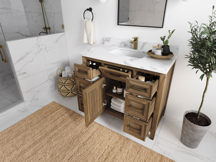 Santa Monica Teak Wood 42 in. W x 22 in. D Single Sink Bathroom Vanity - photo 3