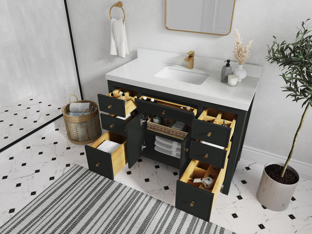 Sonoma 48 in. W x 22 in. D Single Sink Bathroom Vanity in Black Top with countertop - Side View Open Drawer
