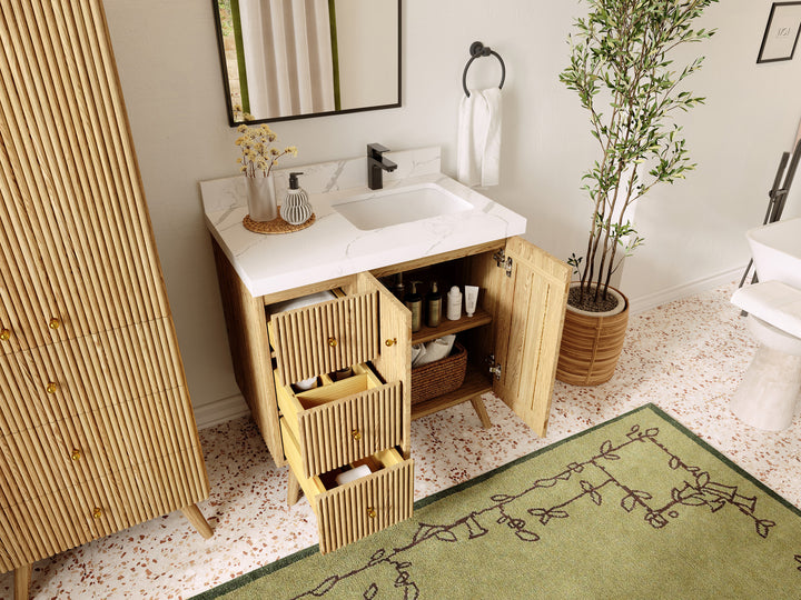 Pasadena White Oak 36 in. W x 22 in. D Right Offset Sink Bathroom Vanity - photo 3