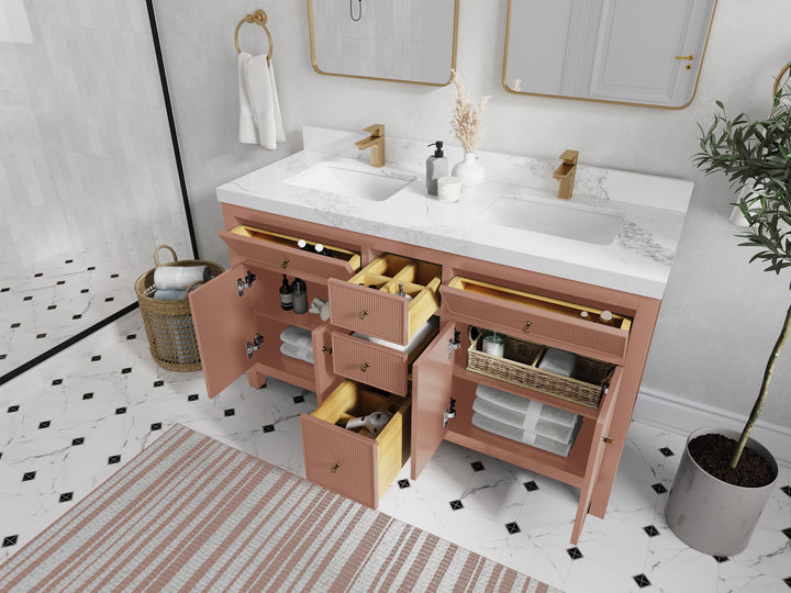 Sonoma 60 in W x 22 in D Free Standing Reeded Double Sink Bathroom Vanity - photo 3