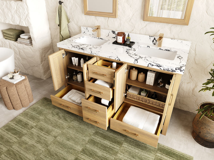 Malibu White Oak 60 in. W x 22 in. D Double Sink Bathroom Vanity - photo 3