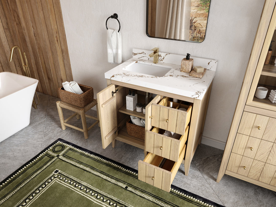 Atlanta White Oak 36 in. W x 22 in. D Left Offset Sink Bathroom Vanity