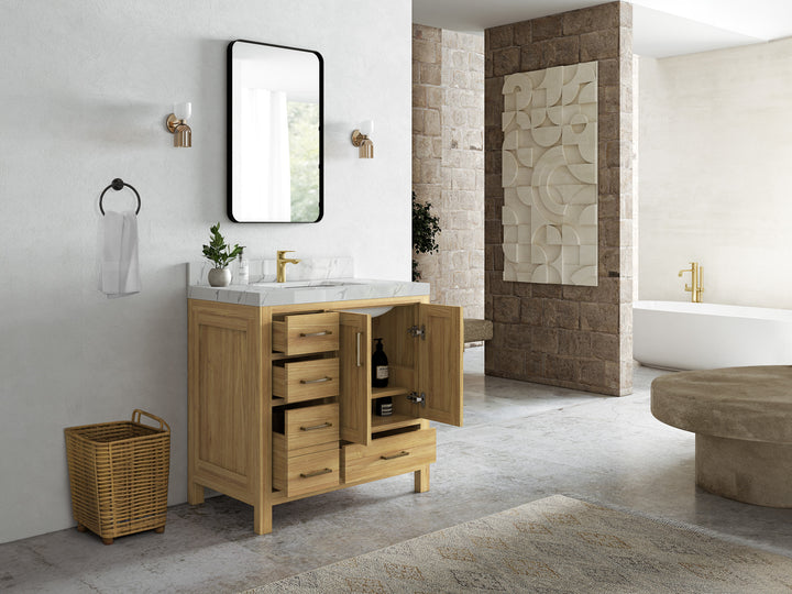 Malibu Teak Wood 36 in. W x 22 in. D Center Sink Bathroom Vanity - photo 3