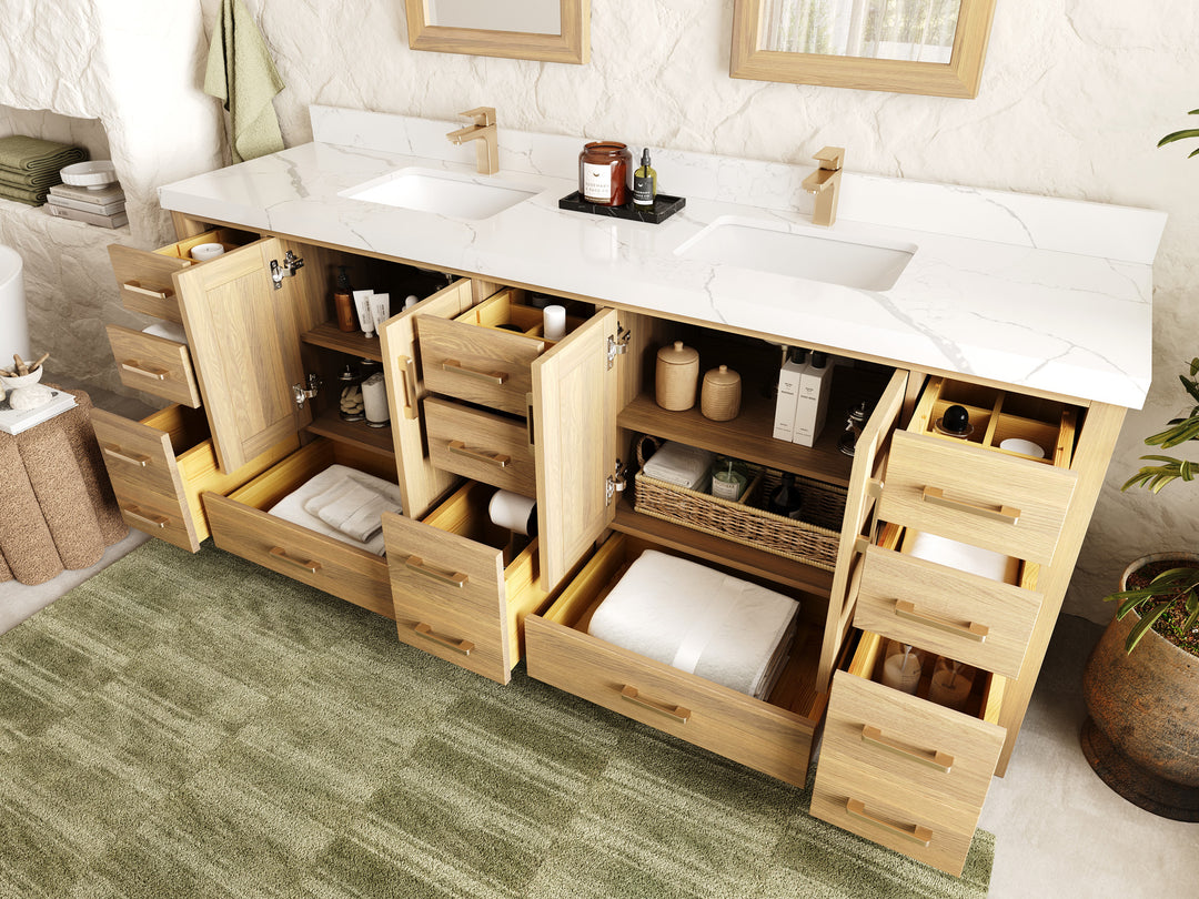 Malibu White Oak 84 in. W x 22 in. D Double Sink Bathroom Vanity