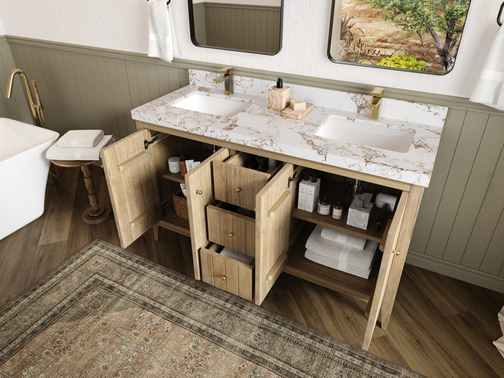 Atlanta Teak Wood 60 in. W x 22 in. D Double Sink Bathroom Vanity - photo 3
