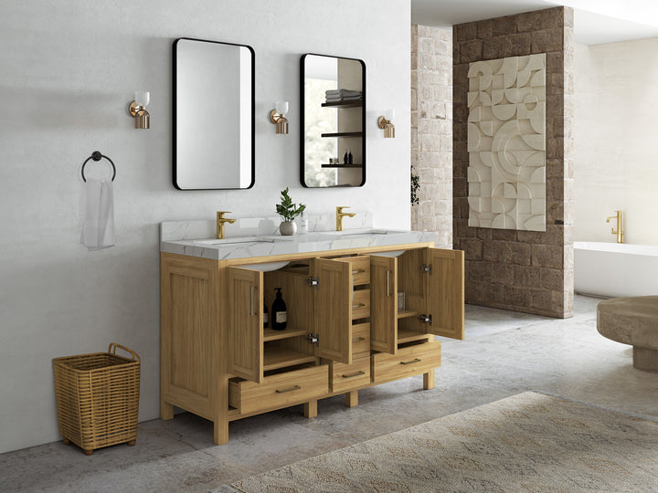 Malibu Teak Wood 60 in. W x 22 in. D Double Sink Bathroom Vanity - photo 4
