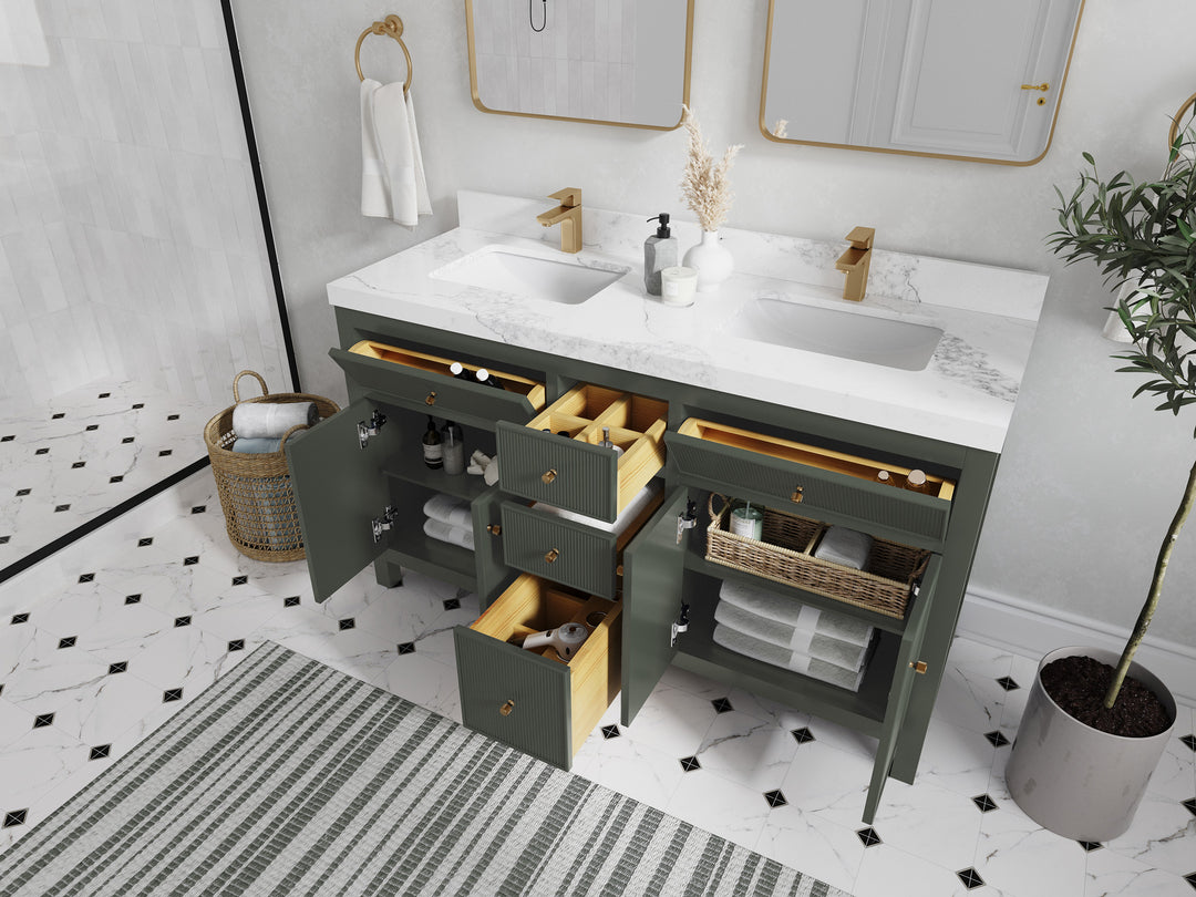 Sonoma 60 in W x 22 in D Free Standing Reeded Double Sink Bathroom Vanity
