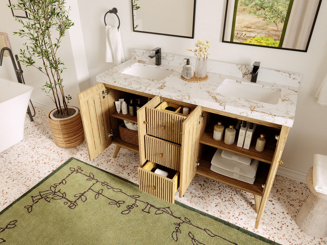 Pasadena White Oak 60 in. W x 22 in. D Double Sink Bathroom Vanity