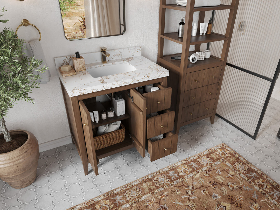 Atlanta Teak Wood 36 in. W x 22 in. D Center Sink Bathroom Vanity