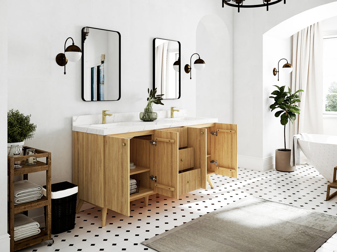 Pasadena Teak Wood 72 in. W x 22 in. D Double Sink Bathroom Vanity