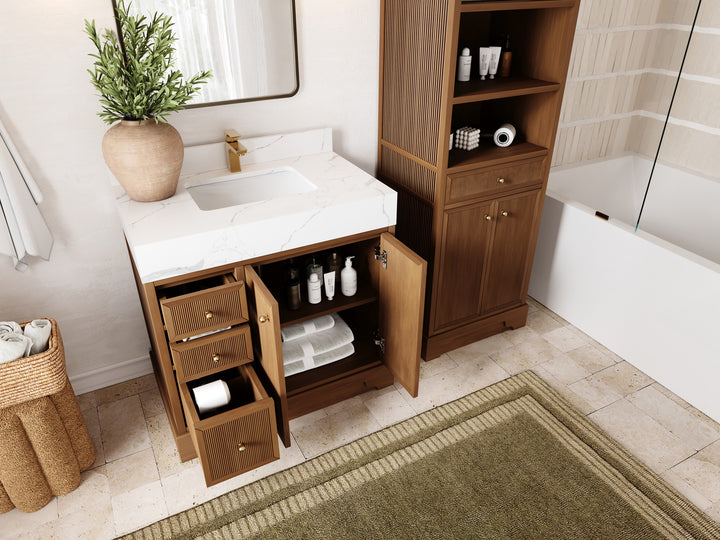 Manhattan Teak Wood 36 in. W x 22 in. D Center Sink Bathroom Vanity - photo 3