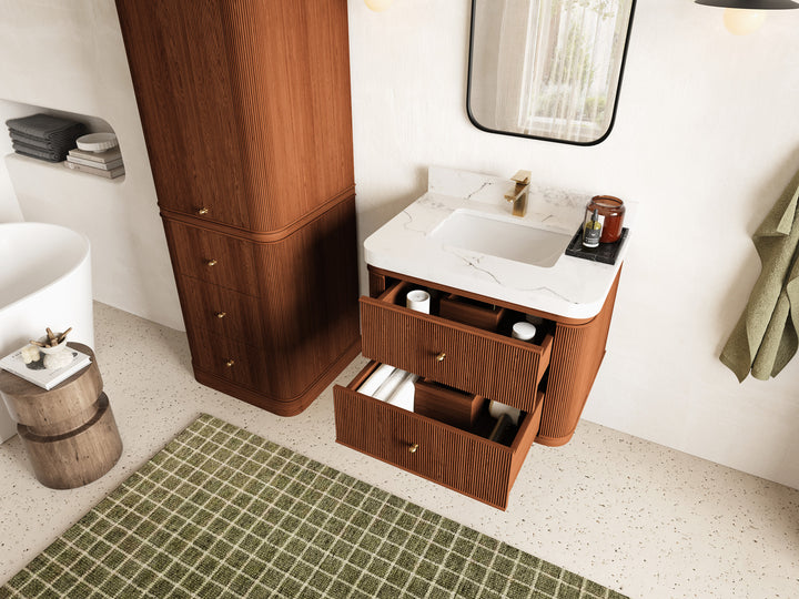 Hampton Floating Teak 30 in. W x 22 in. D Single Sink Bathroom Vanity (Dark Natural) - photo 3