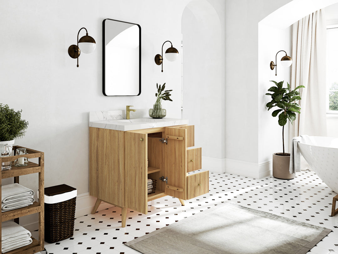 Pasadena Teak Wood 36 in. W x 22 in. D Center Sink Bathroom Vanity