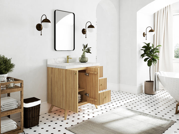 Pasadena Teak Wood 36 in. W x 22 in. D Center Sink Bathroom Vanity - photo 3