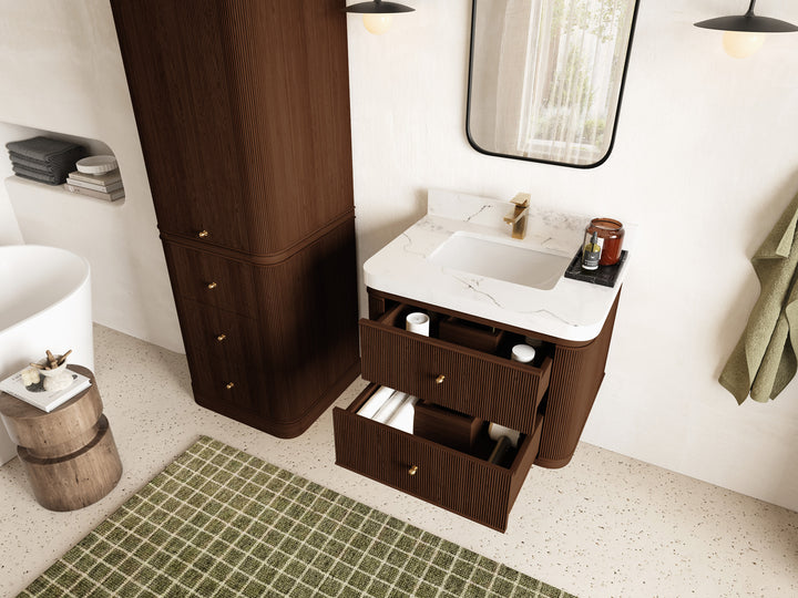 Hampton Floating Teak 30 in. W x 22 in. D Single Sink Bathroom Vanity (Dark Walnut) - photo 3
