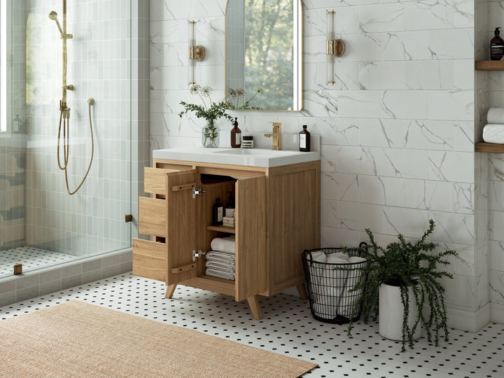 Madison Teak Wood 36 in. W x 22 in. D Right Offset Sink Bathroom Vanity - photo 3