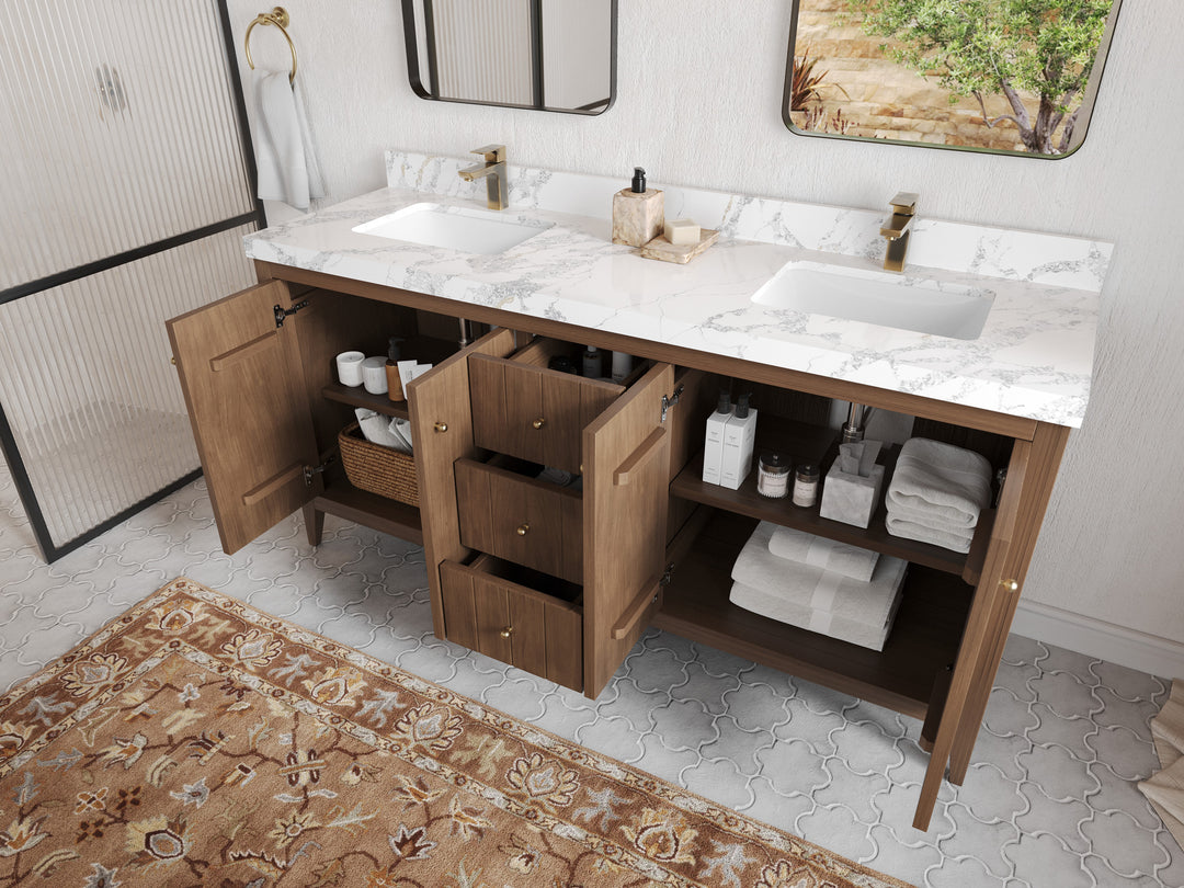 Atlanta Teak Wood 72 in. W x 22 in. D Double Sink Bathroom Vanity