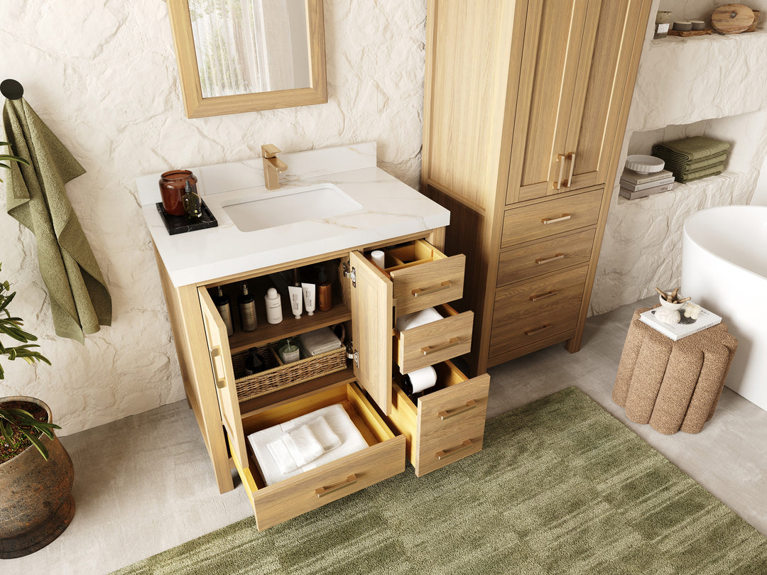 Malibu White Oak 36 in. W x 22 in. D Center Sink Bathroom Vanity