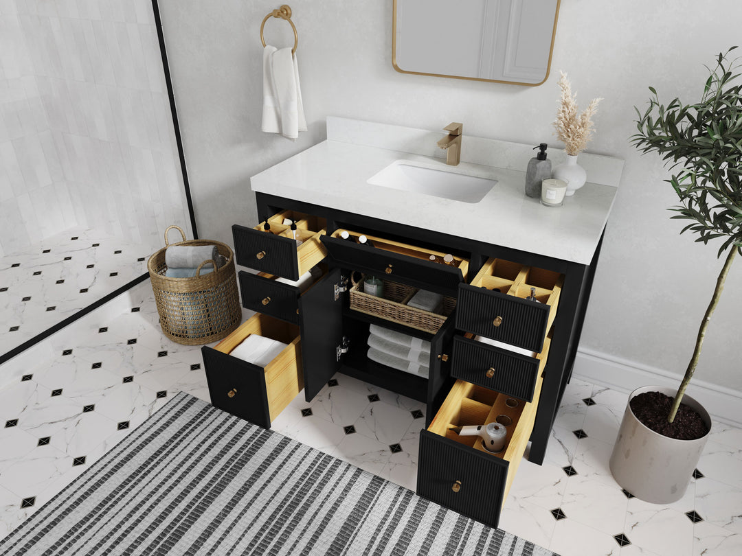 Sonoma 48 in. W x 22 in. D Single Sink Bathroom Vanity in Black with countertop - Side View Open Drawer