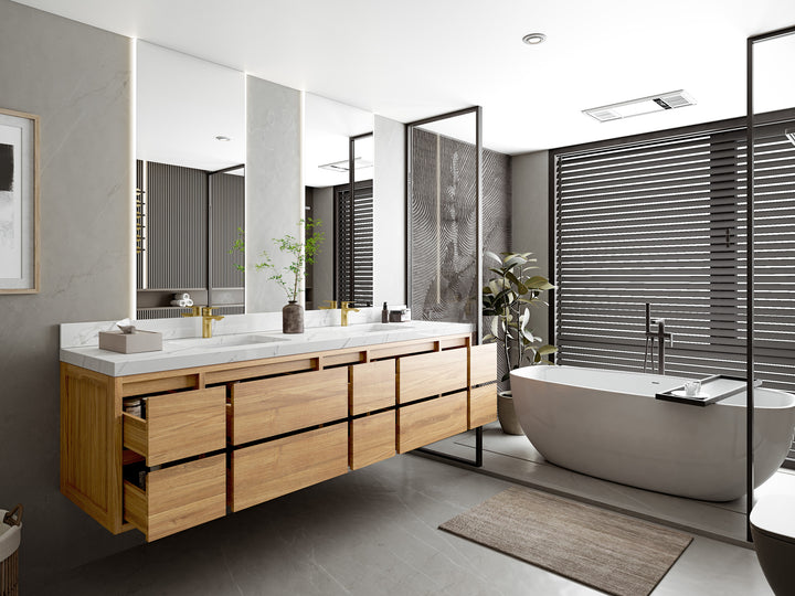 Madison Floating Teak 84 in. W x 22 in. D Double Sink Bathroom Vanity - photo 3