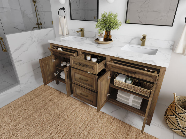 Santa Monica Teak Wood 72 in. W x 22 in. D Double Sink Bathroom Vanity - photo 3