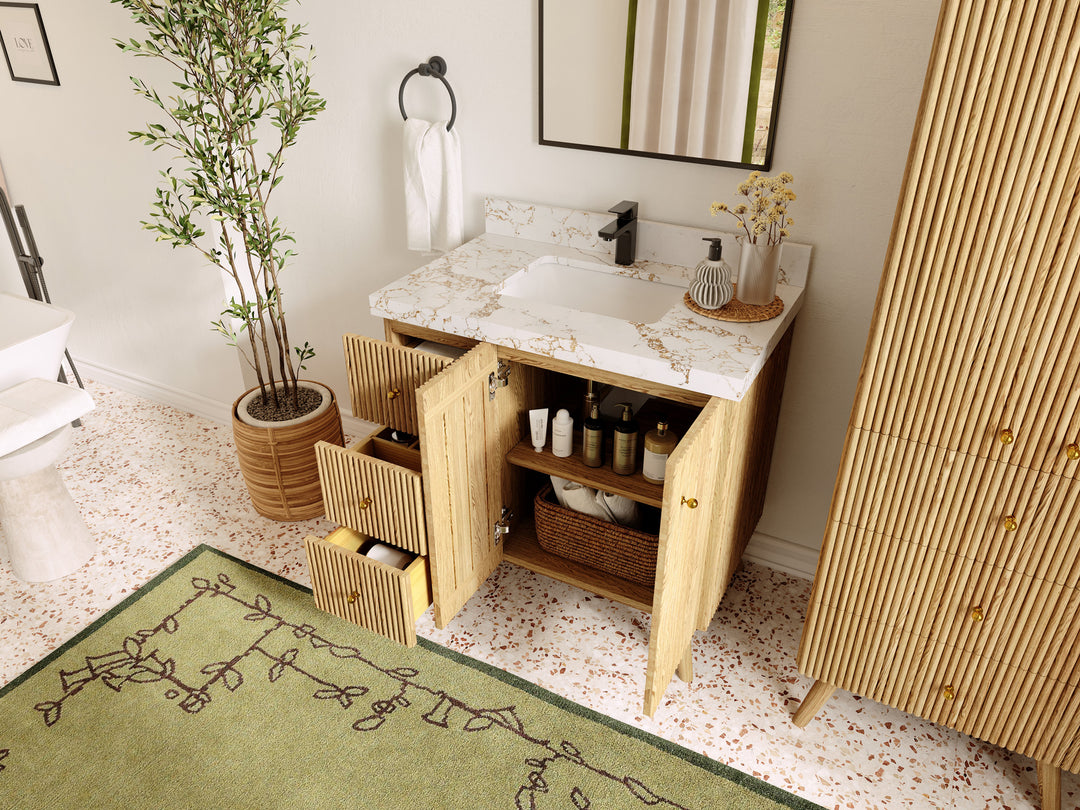 Pasadena White Oak 36 in. W x 22 in. D Center Sink Bathroom Vanity