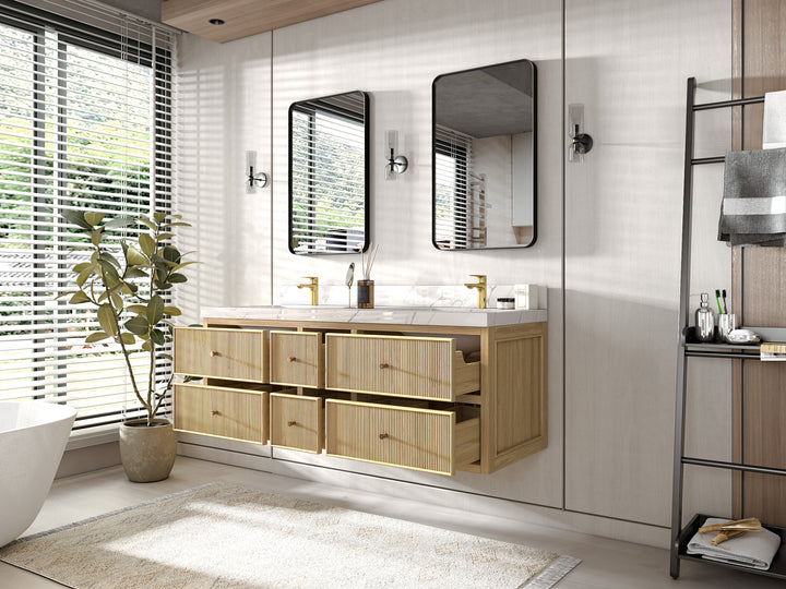 Sonoma Floating Teak 60 in. W x 22 in. D Double Sink Bathroom Vanity - photo 3