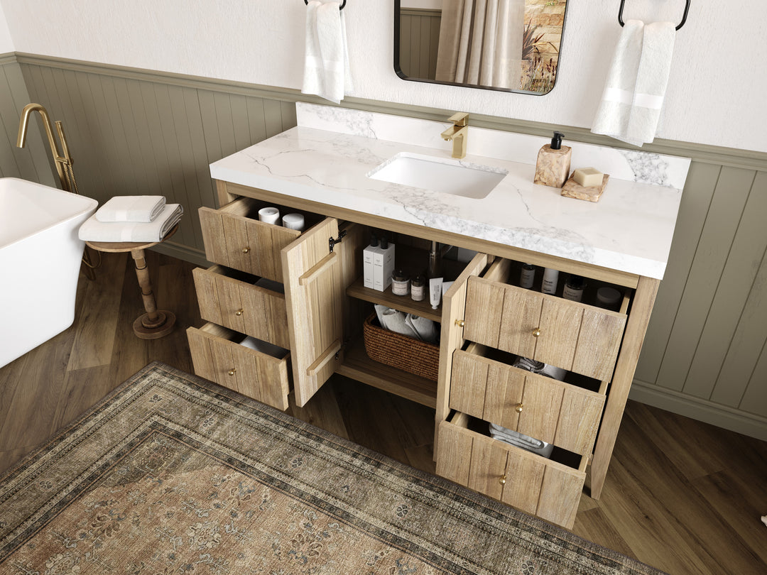 Atlanta Teak Wood 60 in. W x 22 in. D Single Sink Bathroom Vanity