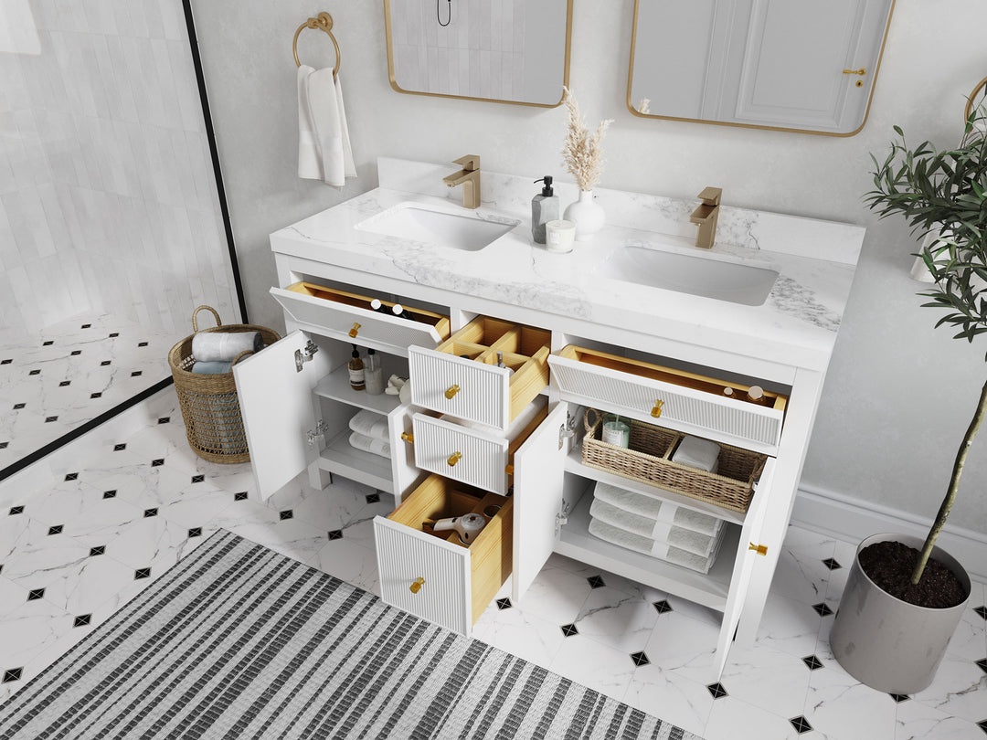 Sonoma 60 in W x 22 in D Free Standing Reeded Double Sink Bathroom Vanity