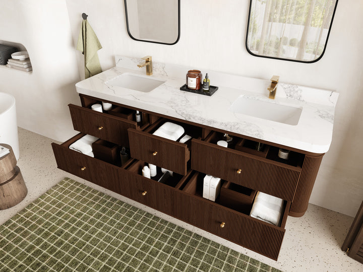 Hampton Floating Teak 72 in. W x 22 in. D Double Sink Bathroom Vanity (Dark Walnut) - photo 3