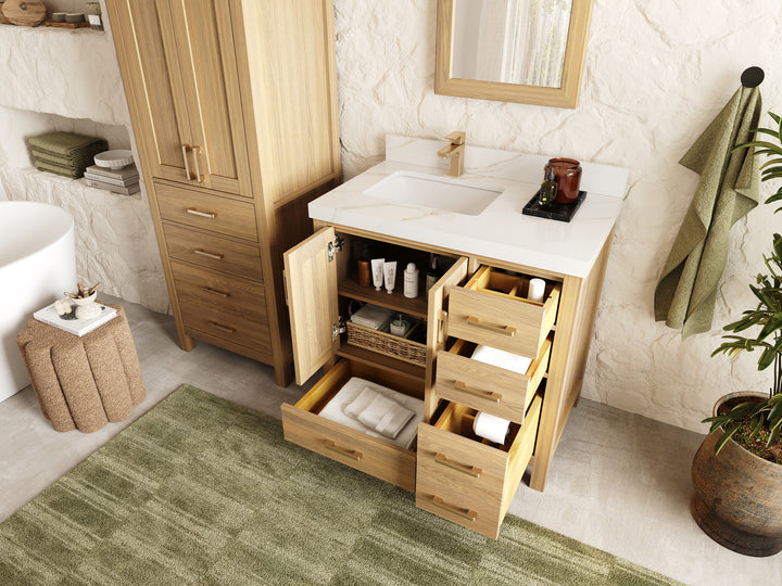 Malibu White Oak 36 in. W x 22 in. D Left Offset Sink Bathroom Vanity - photo 3