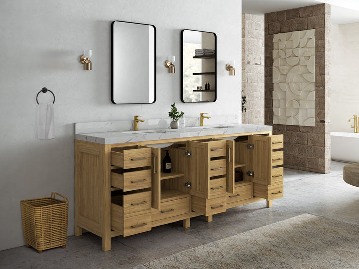 Malibu Teak Wood 84 in. W x 22 in. D Double Sink Bathroom Vanity - photo 5