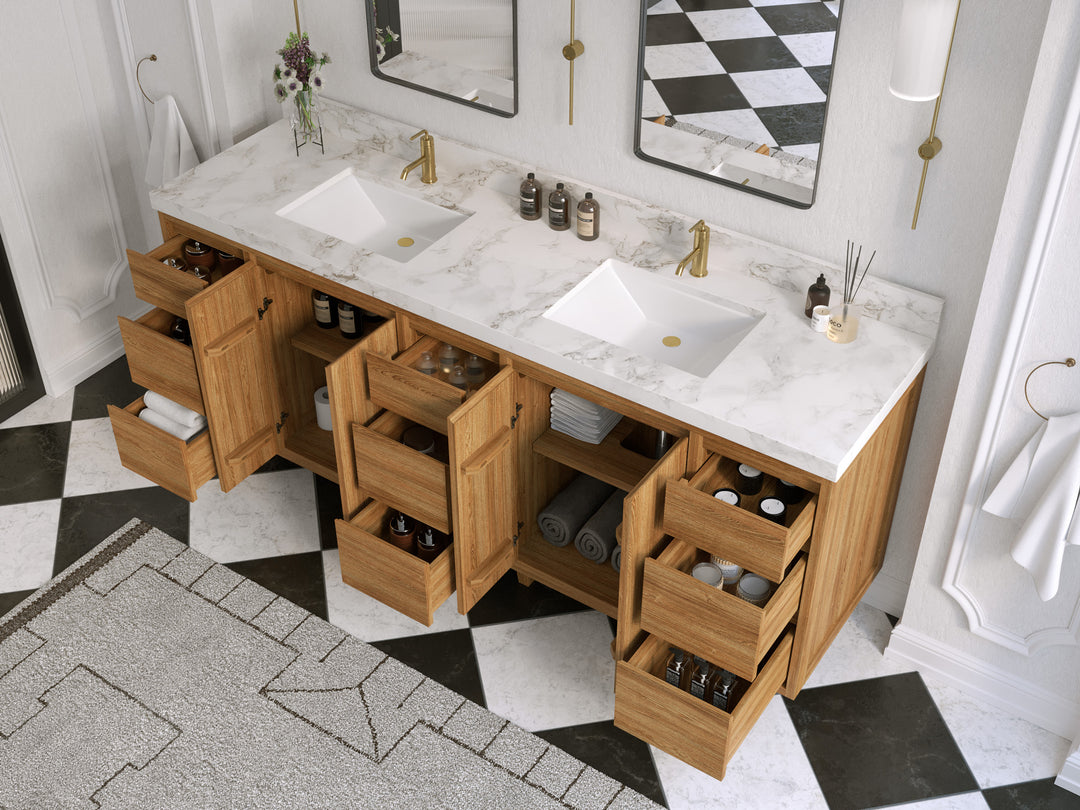 Madison Teak Wood 80 in. W x 22 in. D Double Sink Bathroom Vanity