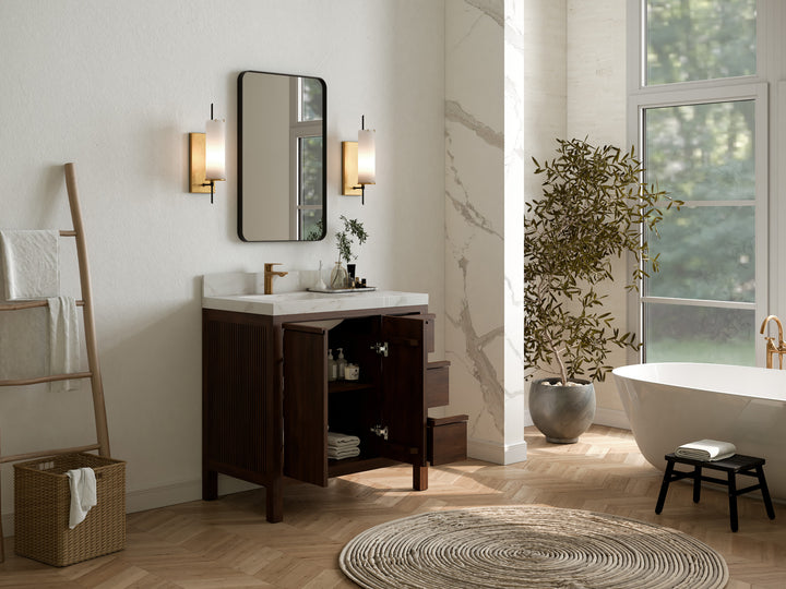 Elizabeth Teak Wood 36 in. W x 22 in. D Left Offset Sink Bathroom Vanity - photo 3