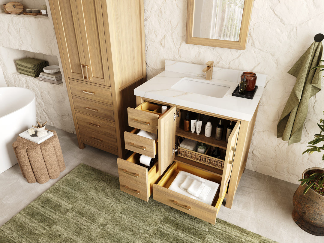 Malibu White Oak 36" W x 22" D Center Sink Bathroom Vanity