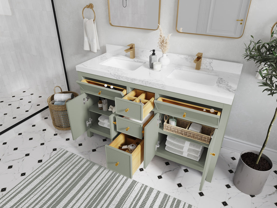 Sonoma 60 in W x 22 in D Free Standing Reeded Double Sink Bathroom Vanity