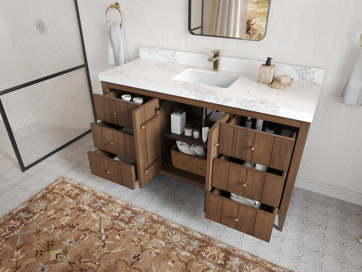 Atlanta Teak Wood 60 in. W x 22 in. D Single Sink Bathroom Vanity - photo 3