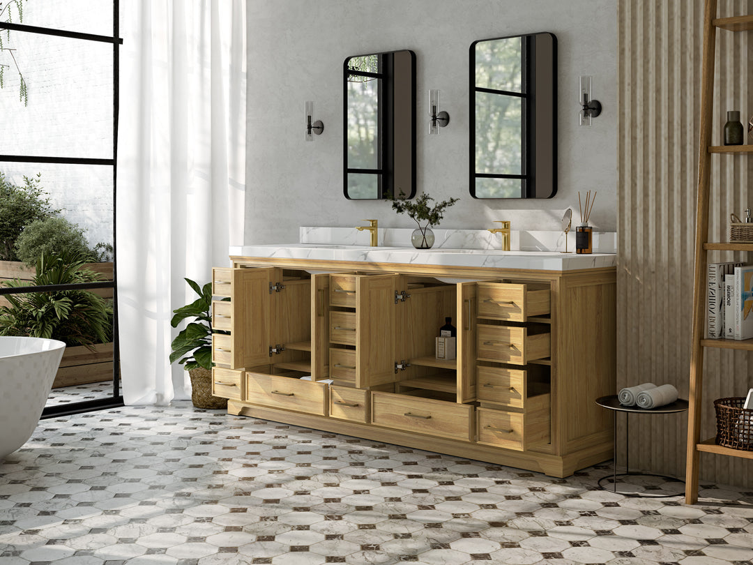 Charlotte 84 in. W x 22 in. D Double Sink Bathroom Teak Wood Vanity