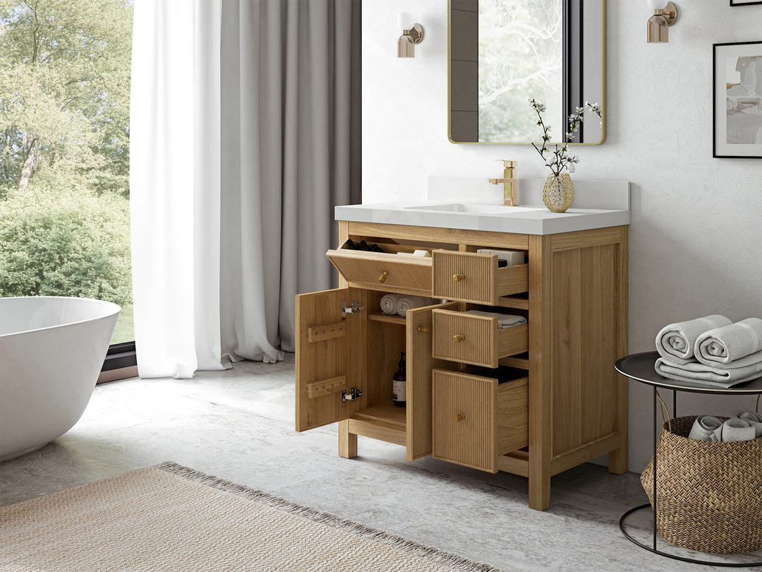 Sonoma Teak Wood 36 in. W x 22 in. D Center Sink Bathroom Vanity