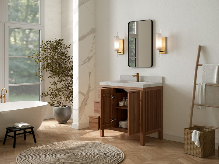 Elizabeth Teak Wood 36 in. W x 22 in. D Center Sink Bathroom Vanity - photo 3