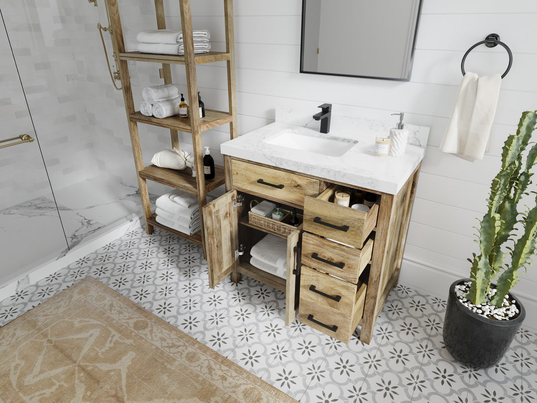 Malibu Mango Wood 36 in. W x 22 in. D Left Offset Sink Bathroom Vanity