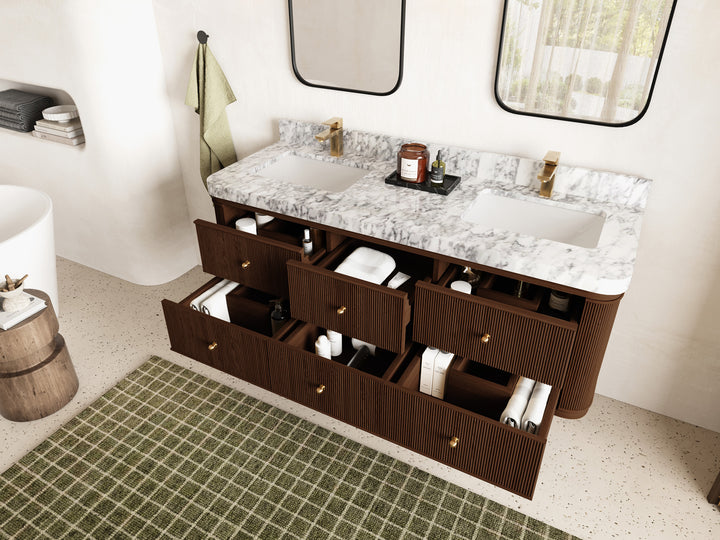 Hampton Floating Teak 60 in. W x 22 in. D Double Sink Bathroom Vanity (Dark Walnut) - photo 3
