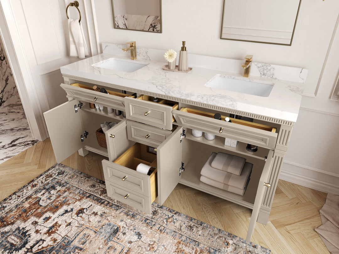 Paris 72 in. W x 22 in. D Double Sink Bathroom Vanity | 
              
                Fine Grain Linen Beige
                
                  
             - PRS_FNG_WHQZ_72D - photo №3