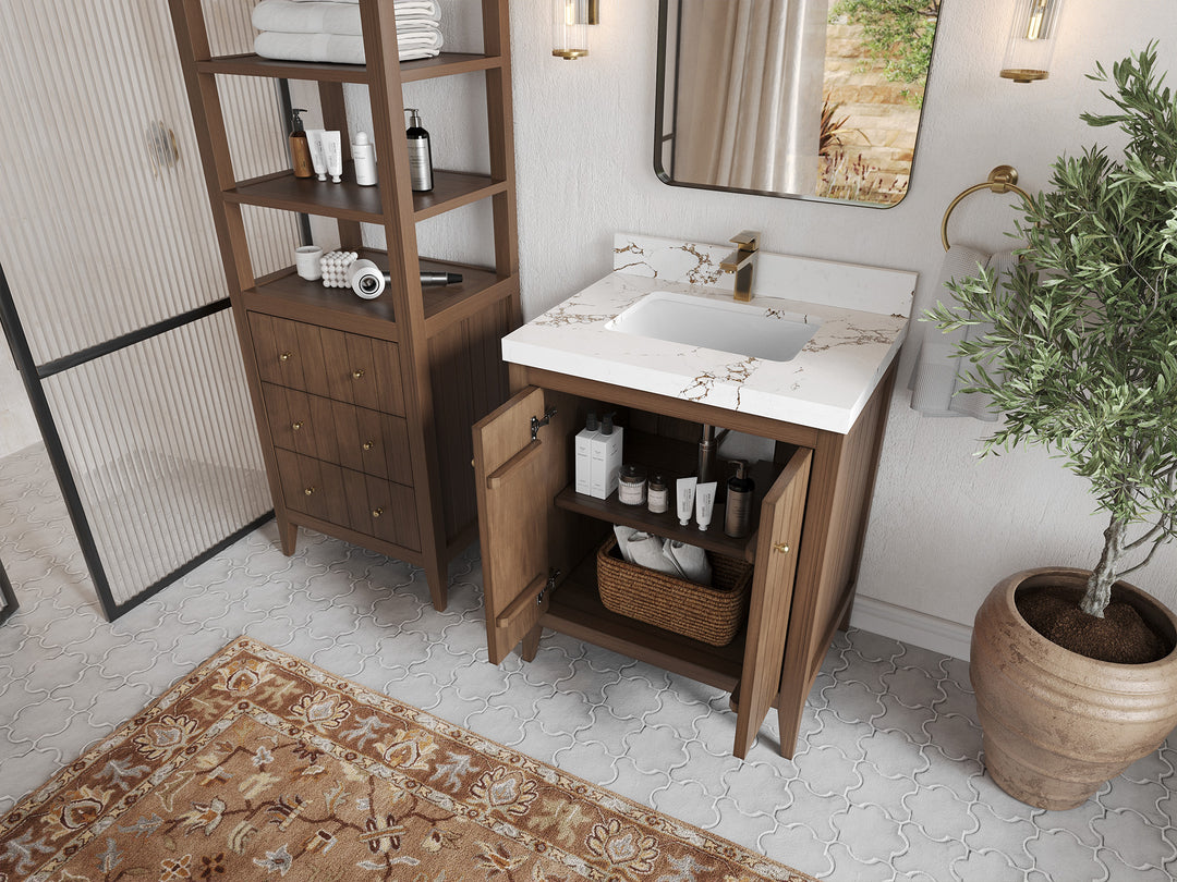 Atlanta Teak Wood 30 in. W x 22 in. D Single Sink Bathroom Vanity