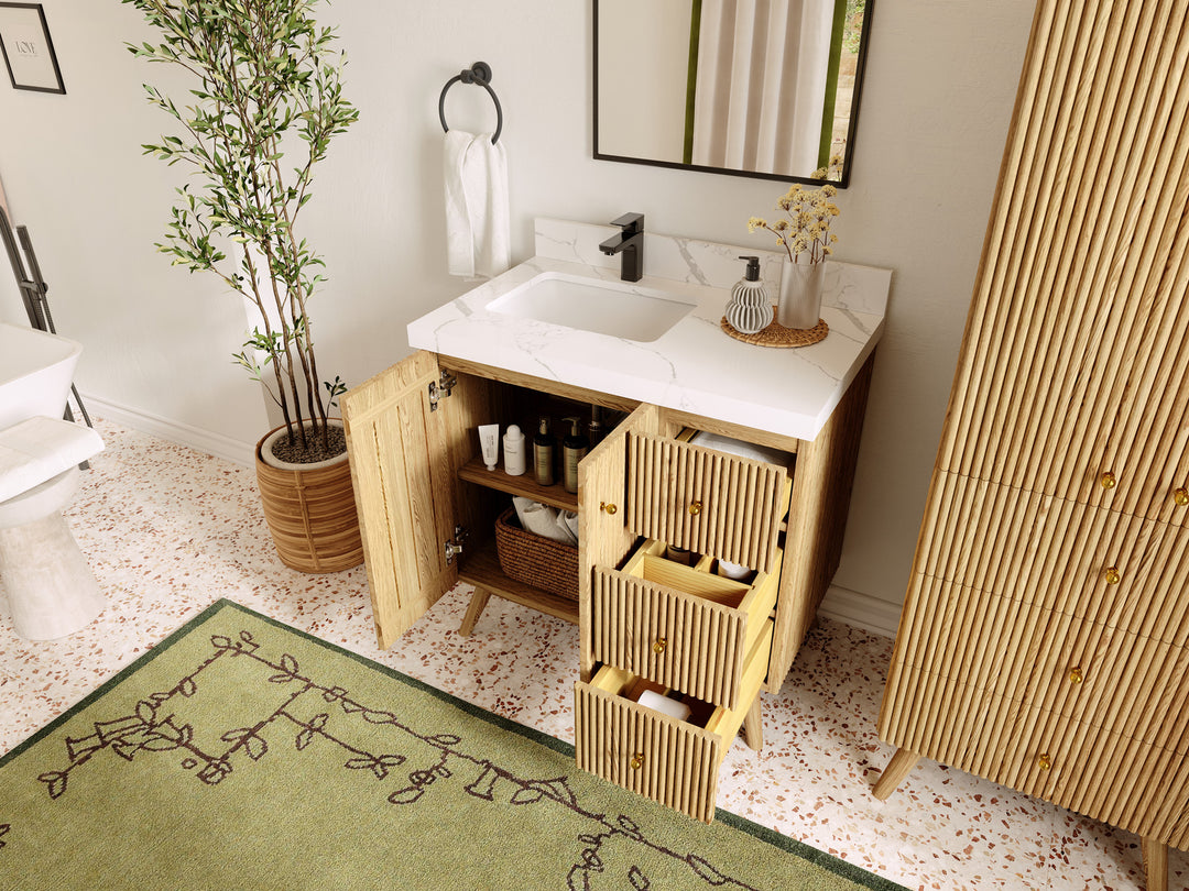 Pasadena White Oak 36 in. W x 22 in. D Left Offset Sink Bathroom Vanity