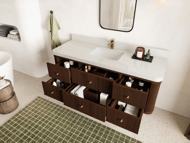 Hampton Floating Teak 60 in. W x 22 in. D Single Sink Bathroom Vanity (Dark Walnut) - photo 3