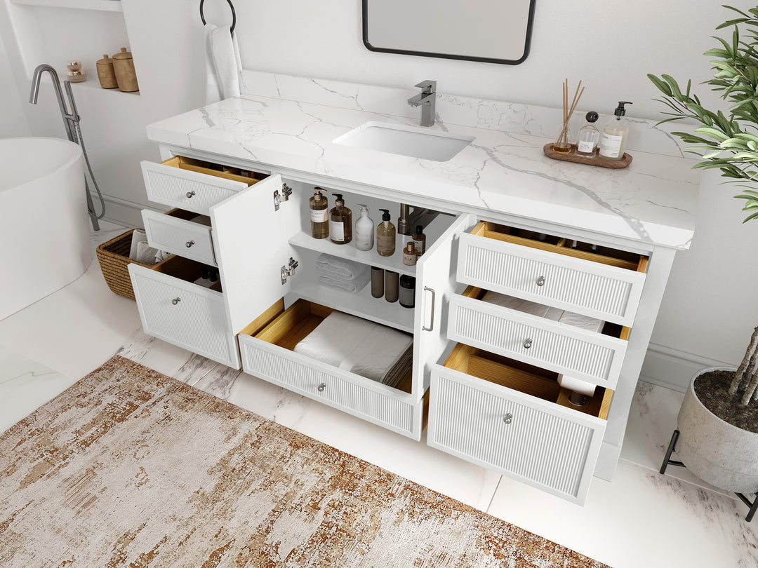 Alys 72 in. W x 22 in. D Single Sink Bathroom Vanity in White with countertop - Side View