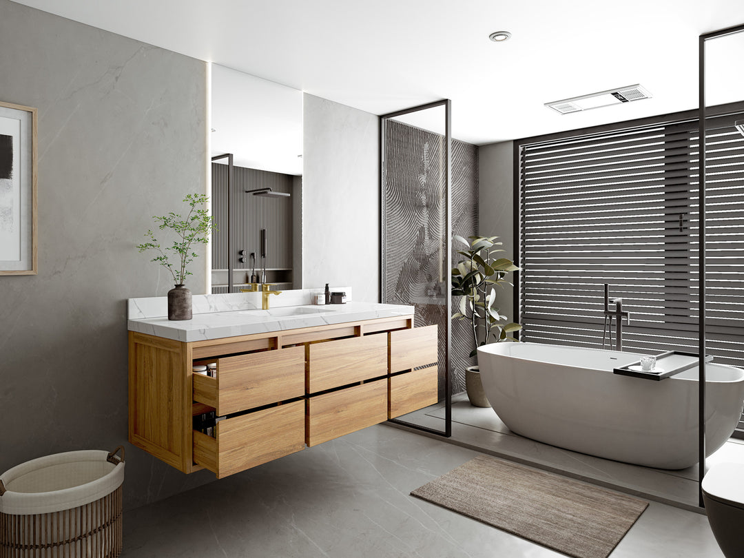 Madison Floating Teak 60 in. W x 22 in. D Single Sink Bathroom Vanity