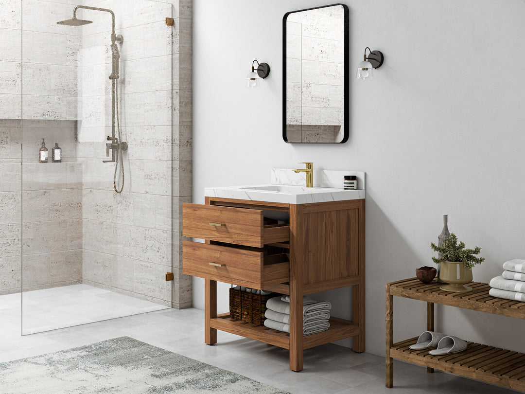 Parker Teak  30 in. W x 22 in. D Single Sink Bathroom Vanity in Golden  with Countertop - Side View 